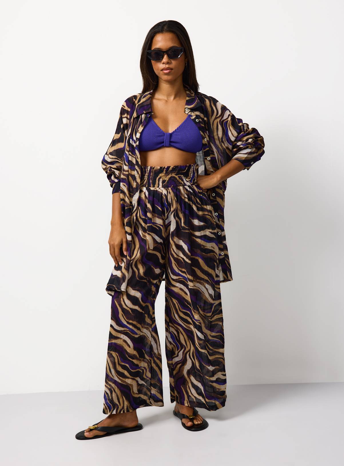 Wave Print Wide Leg Cover Up Trousers S - Image 1